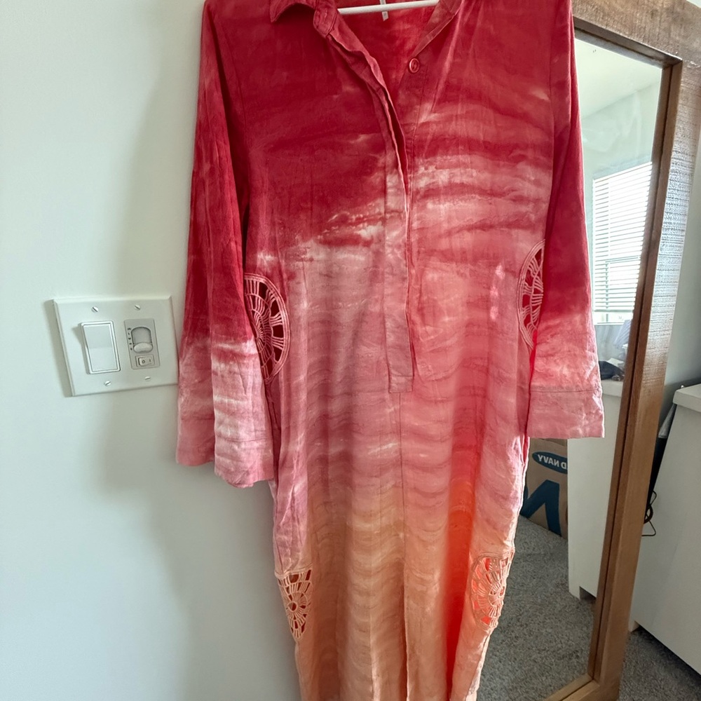 Red and Orange Ombre Long Sleeve Dress